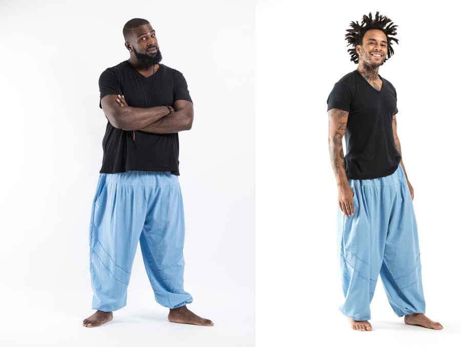 Plus Size HaremPants | Plus Size Genie Men'S Cotton Harem Pants In Light Blue