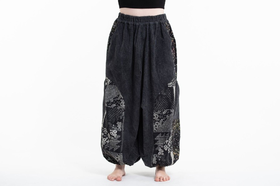 Plus Size HaremPants | Stone Washed Patchwork Women Unisex Pants In Black