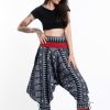 Women HaremPants | Traditional Prints Thai Hill Tribe Fabric Women'S Harem Pants With Ankle Straps Black