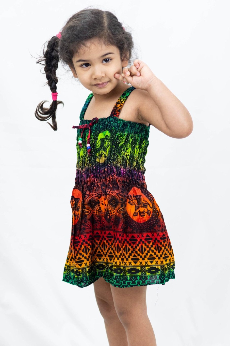 Kids HaremPants | Kids Rainbow Elephant Smock Dress In Orange