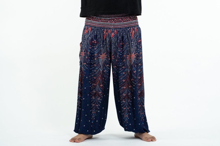 Plus Size HaremPants | Plus Size Peacock Feathers Men'S Harem Pants In Blue