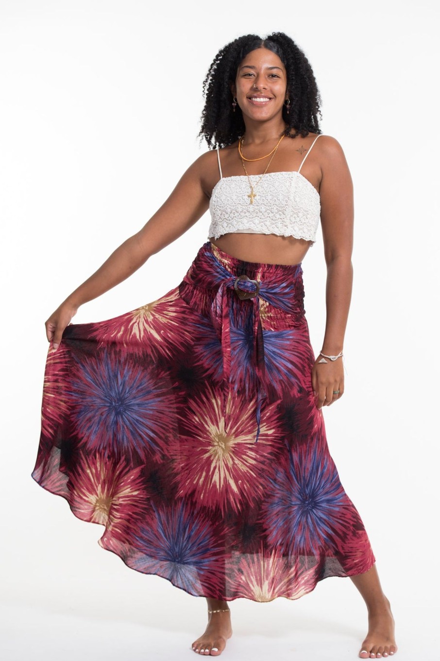 Women HaremPants | Firework Handkerchief Midi Skirt In Maroon