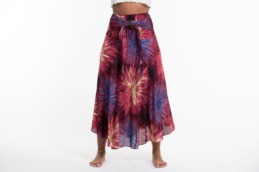 Women HaremPants | Firework Handkerchief Midi Skirt In Maroon