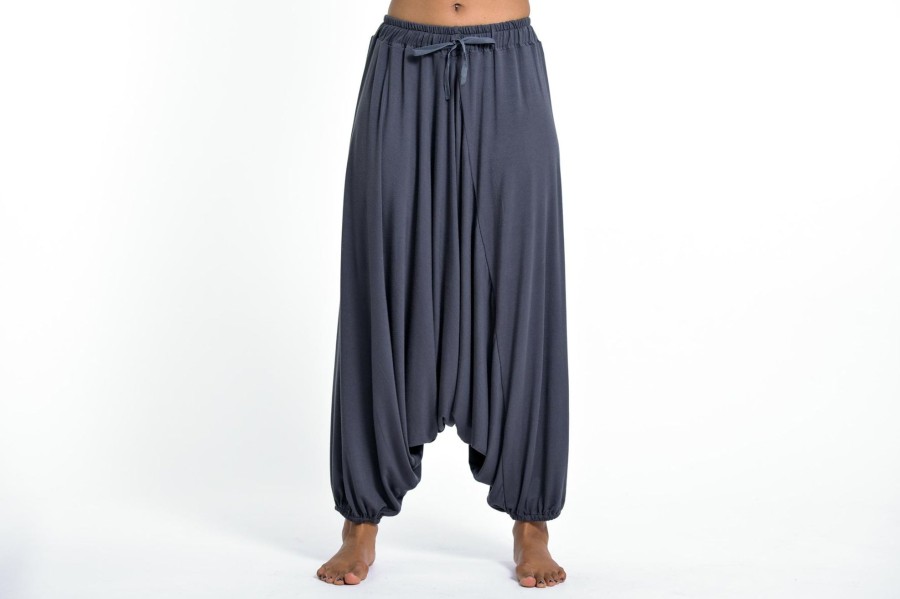 Women HaremPants | Drawstring Low Cut Harem Pants Cotton Spandex In Solid Gray