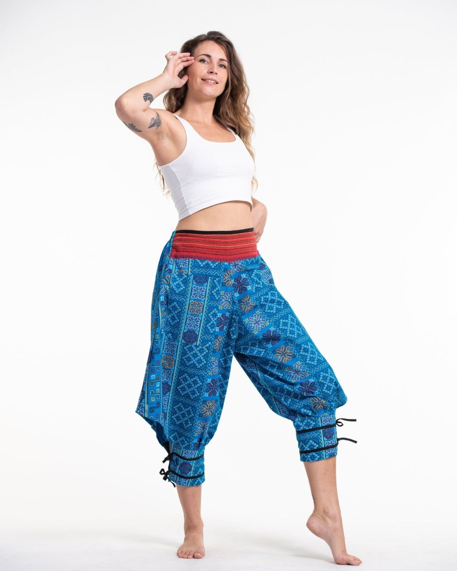 Women HaremPants | Clovers Thai Hill Tribe Fabric Women'S Harem Pants With Ankle Straps In Light Blue