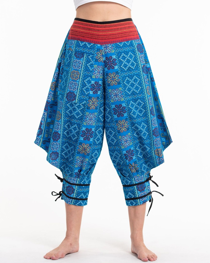 Women HaremPants | Clovers Thai Hill Tribe Fabric Women'S Harem Pants With Ankle Straps In Light Blue