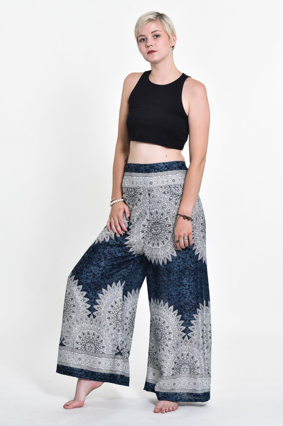 Women HaremPants | Marble Mandalas Palazzo Style Harem Pants In Indigo