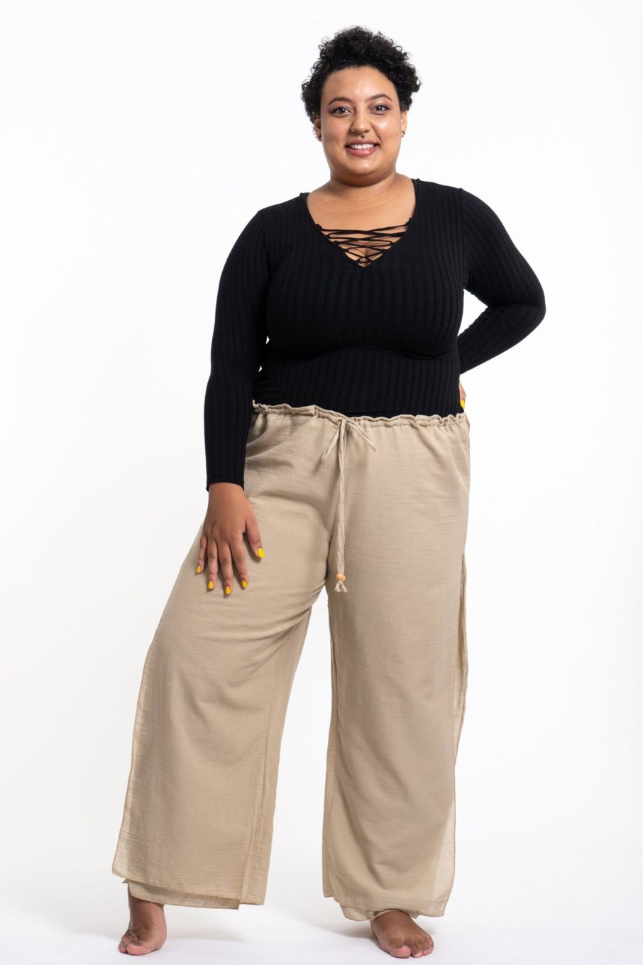 Plus Size HaremPants | Plus Size Women'S Thai Harem Double Layers Palazzo Pants In Solid Tan