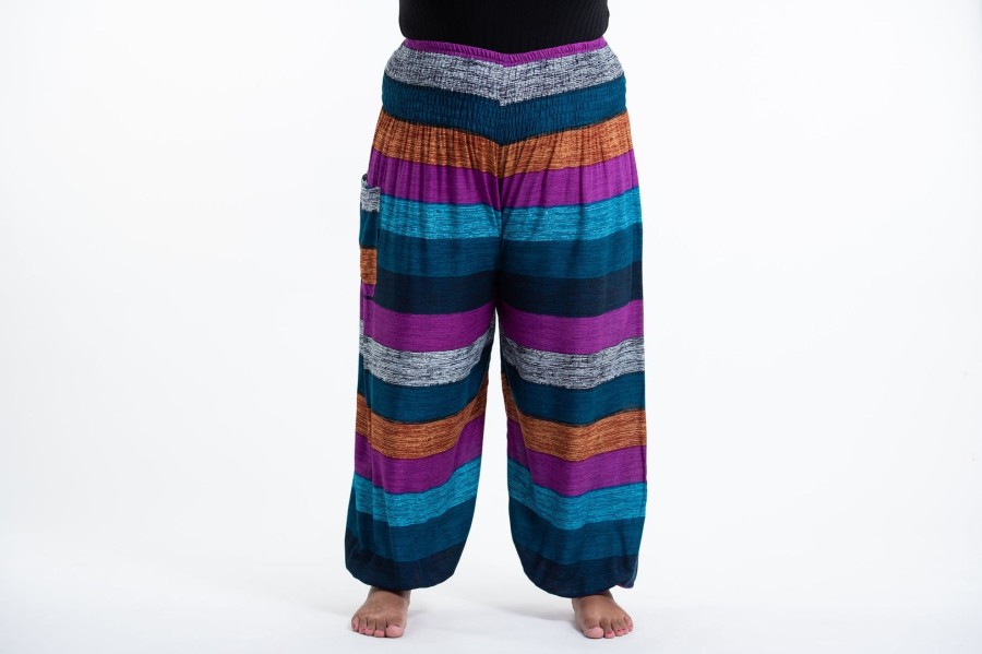 Plus Size HaremPants | Plus Size Boho Striped Women'S Harem Pants In Blue