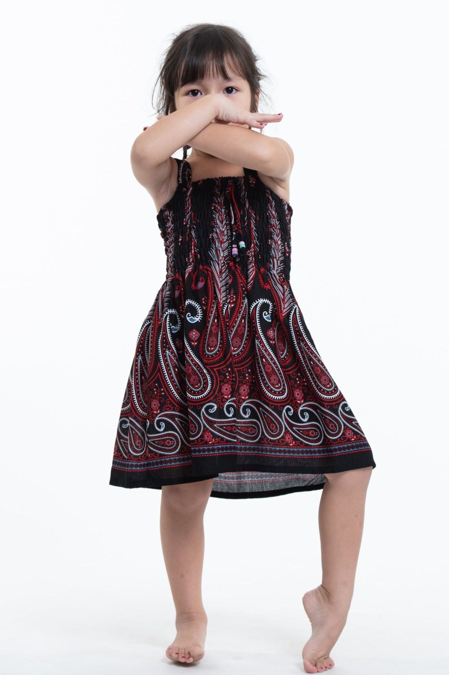 Kids HaremPants | Kids Paisley Feathers Smock Dress In Black