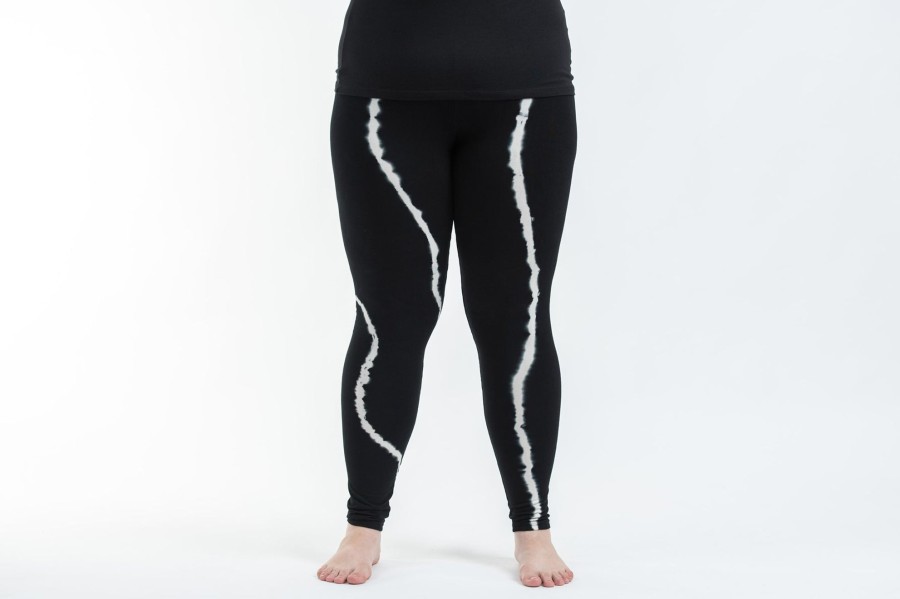 Women HaremPants | Plus Size Black Tie Dye Cotton Leggings In Electra White Black/White