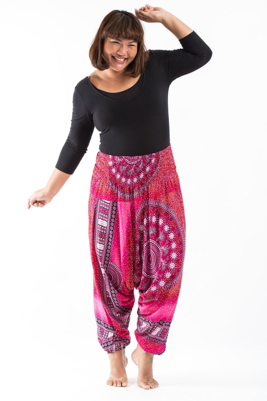 Plus Size HaremPants | Plus Size Tribal Chakras 2-In-1 Jumpsuit Harem Pants In Pink