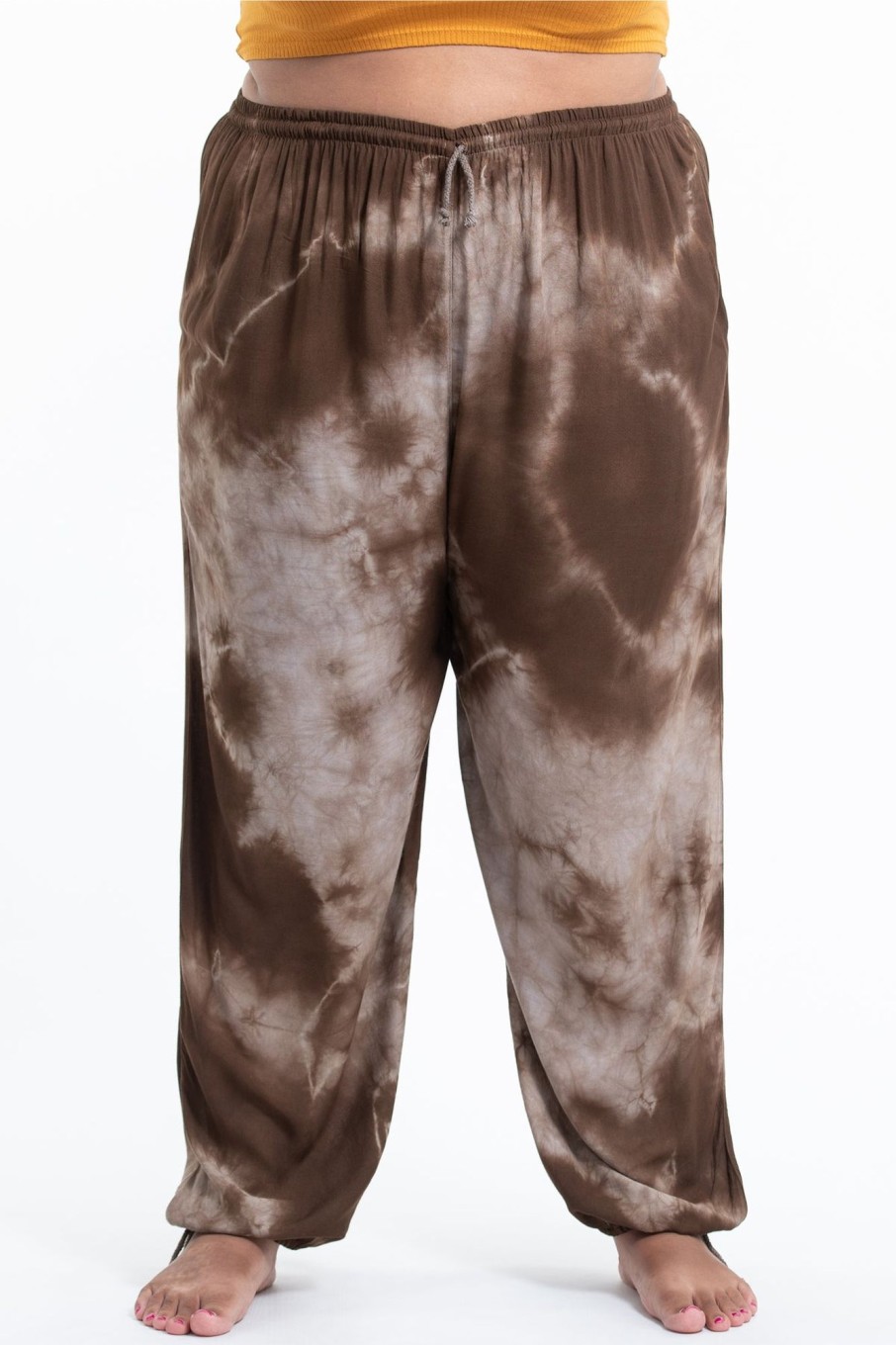 Men HaremPants | Plus Size Tie Dye Drawstring Men'S Yoga Massage Pants In Brown