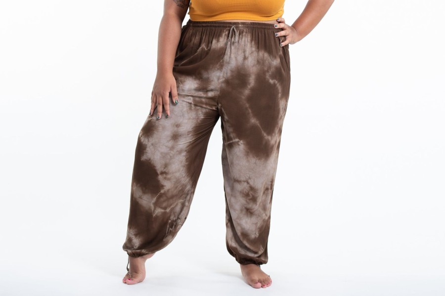 Men HaremPants | Plus Size Tie Dye Drawstring Men'S Yoga Massage Pants In Brown