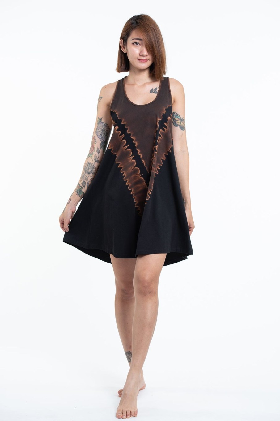 Women HaremPants | Tie Dye Cotton Tank Dress In 06 Black