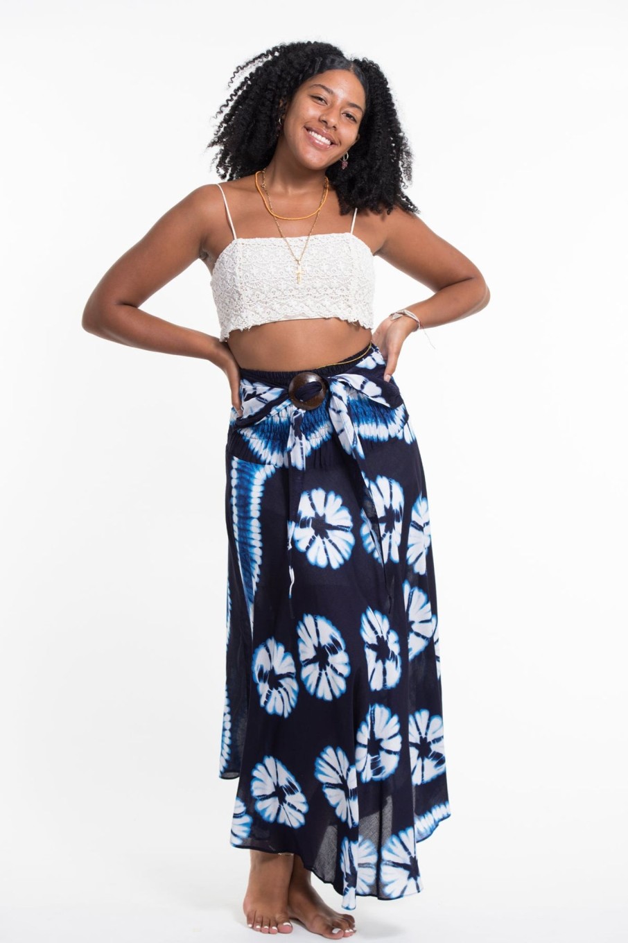 Women HaremPants | Tie Dye Handkerchief Midi Skirt In Blue Indigo