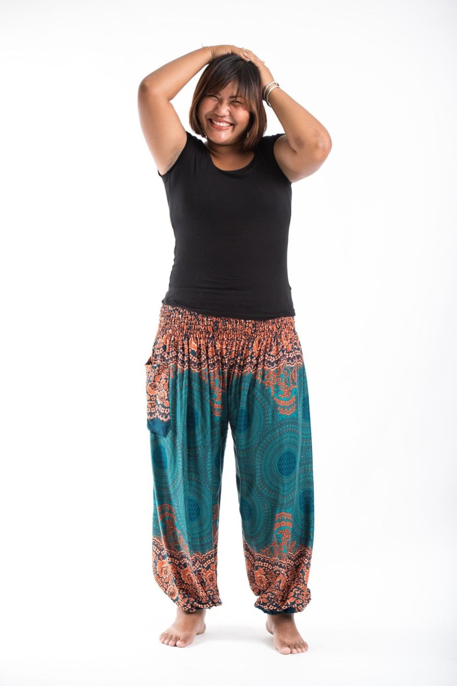 Women HaremPants | Plus Size Geometric Mandalas Women'S Harem Pants In Turquoise