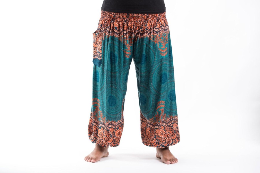 Women HaremPants | Plus Size Geometric Mandalas Women'S Harem Pants In Turquoise