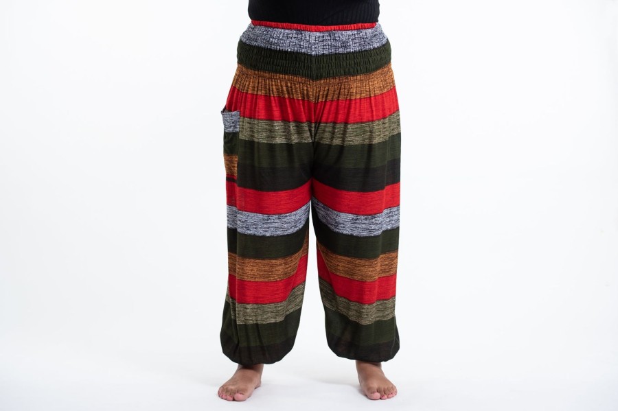 Plus Size HaremPants | Plus Size Boho Striped Women'S Harem Pants In Green