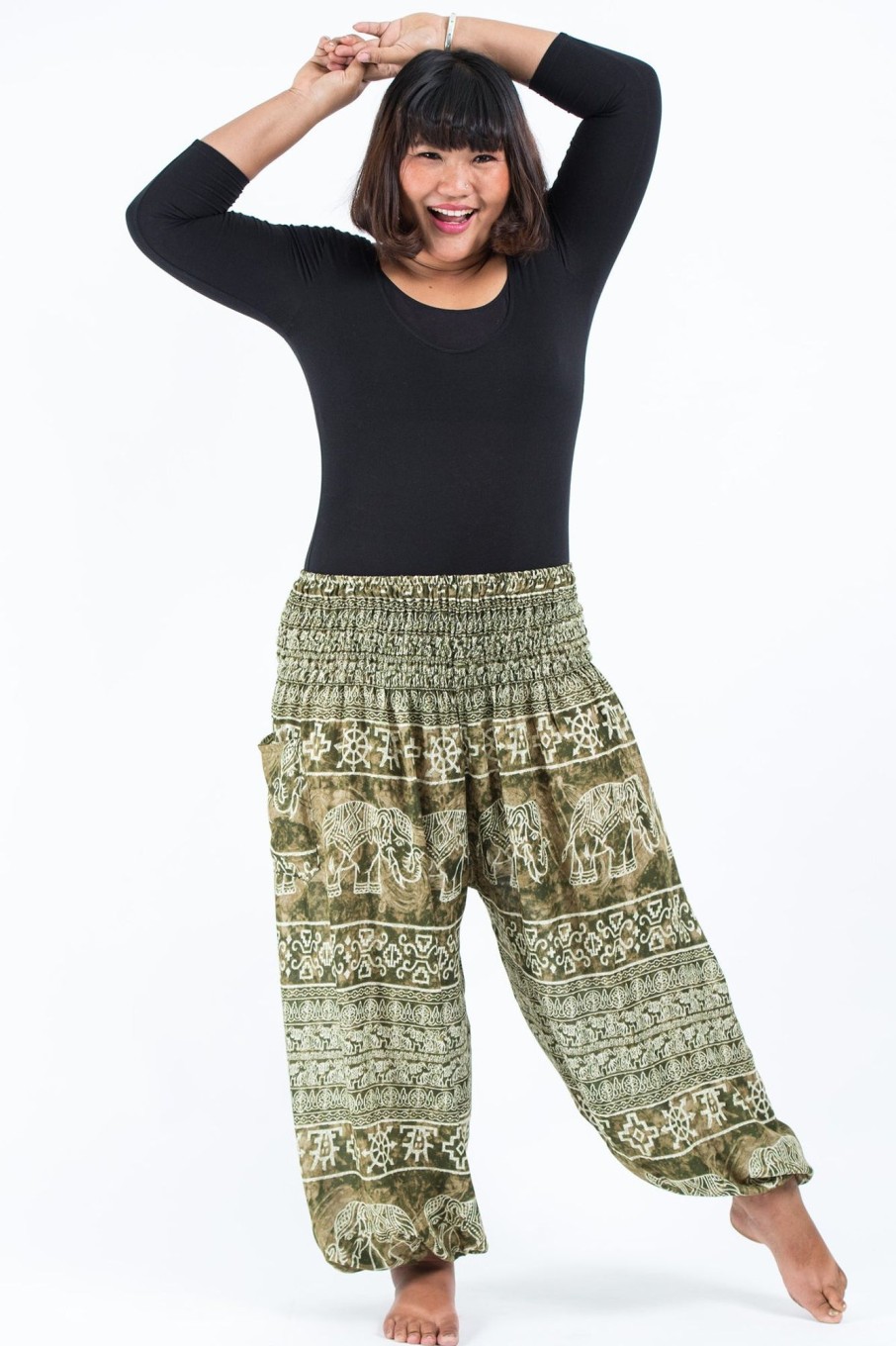 Plus Size HaremPants | Plus Size Marble Elephant Women'S Elephant Pants In Olive