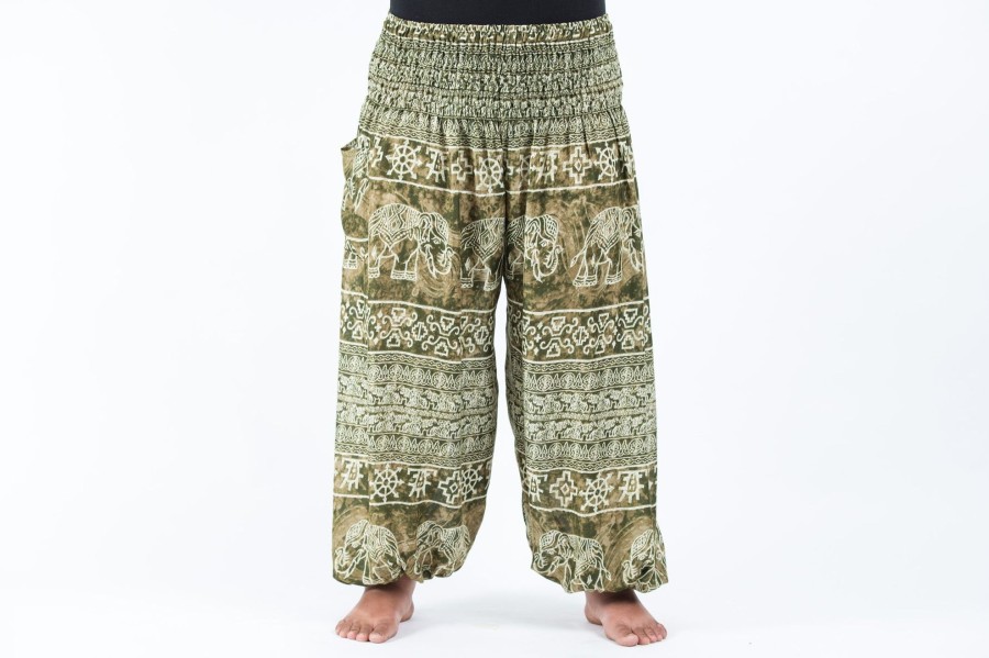 Plus Size HaremPants | Plus Size Marble Elephant Women'S Elephant Pants In Olive