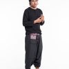 Men HaremPants | Pinstripe Cotton Low Cut Men'S Harem Pants With Hill Tribe Trim Black