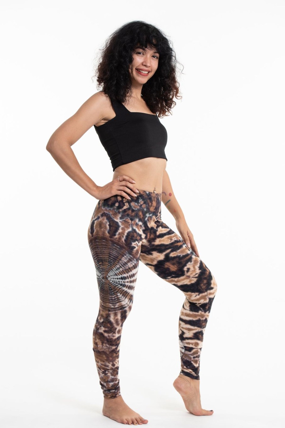 Women HaremPants | Swirls Tie Dye Cotton Leggings In Brown