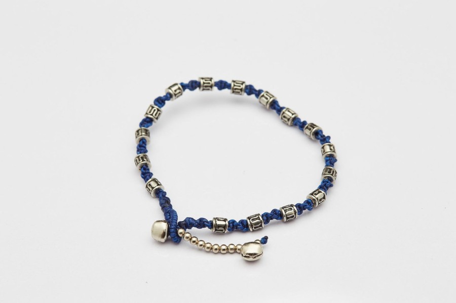 Accessories HaremPants | Hand Made Fair Trade Anklet Waxed Cotton Silver Beads Blue