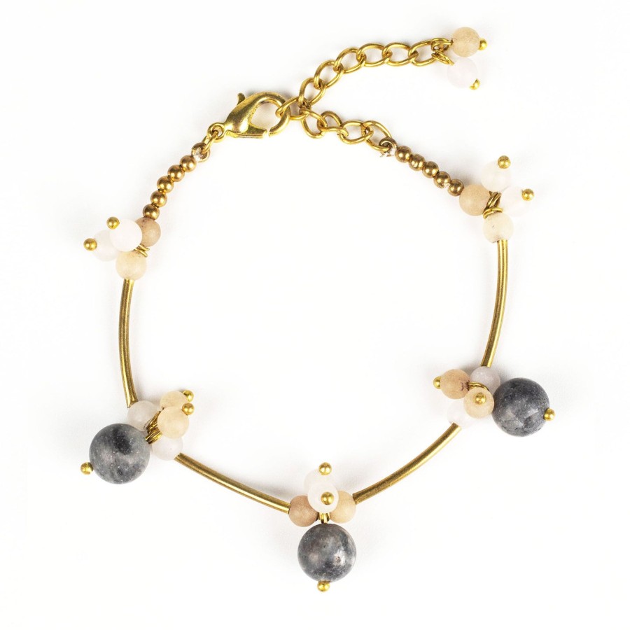 Accessories HaremPants | Brass Bracelet With Brass And Stone Beads Black