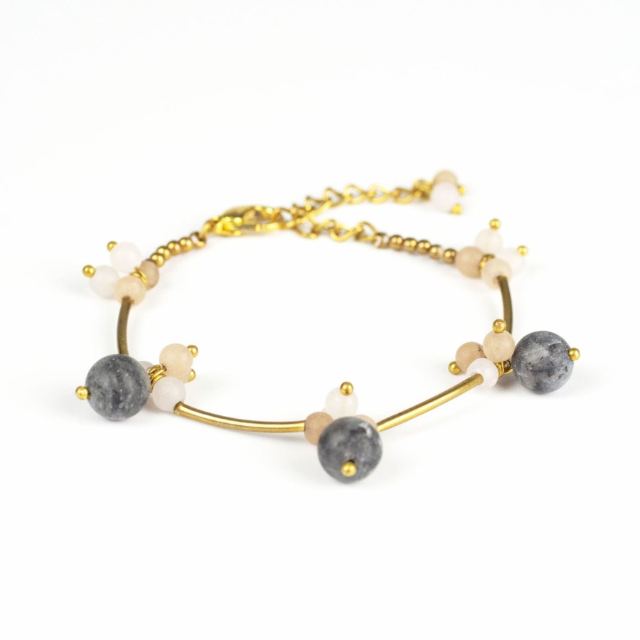 Accessories HaremPants | Brass Bracelet With Brass And Stone Beads Black