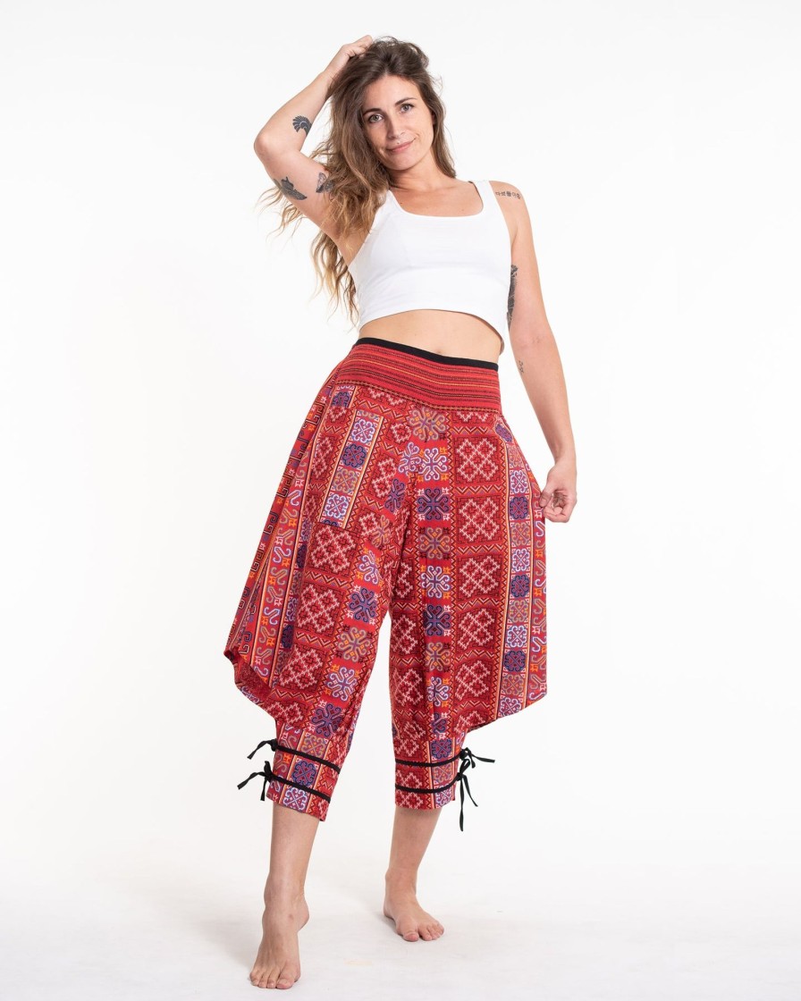 Women HaremPants | Clovers Thai Hill Tribe Fabric Women'S Harem Pants With Ankle Straps In Bright Red