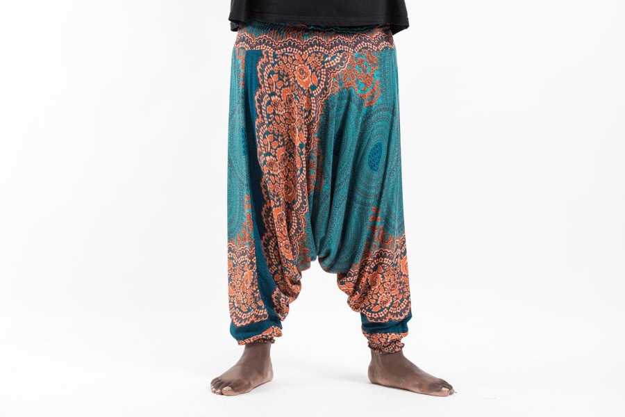 Plus Size HaremPants | Plus Size Geometric Mandalas Drop Crotch Men'S Harem Pants In Turquoise