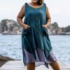 Women HaremPants | Plus Size Women'S Crinkled Hill Tribe Cotton Tank Dress In Teal