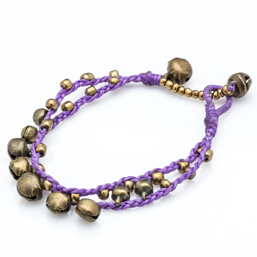 Accessories HaremPants | Brass Bell Waxed Cotton Bracelets In Violet