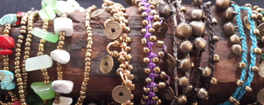 Accessories HaremPants | Brass Bell Waxed Cotton Bracelets In Violet