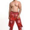 Men HaremPants | Thai Hill Tribe Fabric Men'S Harem Pants With Ankle Straps In Red