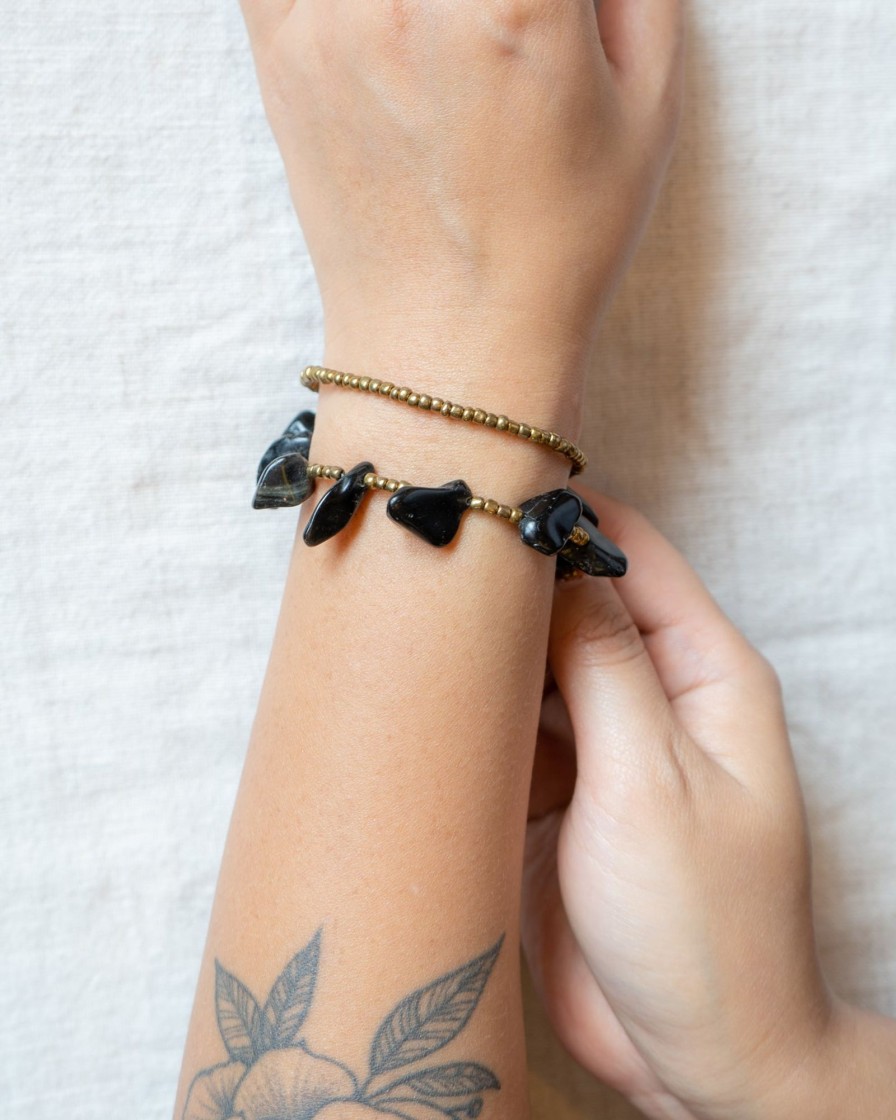 Accessories HaremPants | Brass Bead And Stone Double Strand Bracelets Black