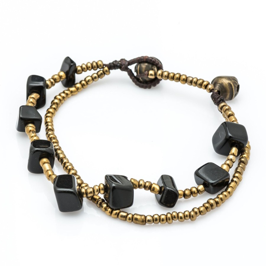 Accessories HaremPants | Brass Bead And Stone Double Strand Bracelets Black