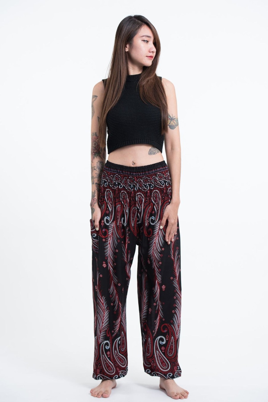 Women HaremPants | Paisley Feathers Women'S Harem Pants In Black