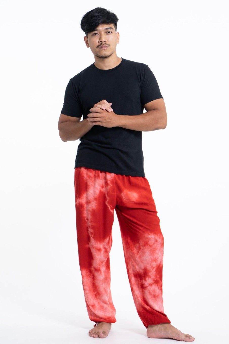 Men HaremPants | Tie Dye Drawstring Men'S Yoga Massage Pants In Red