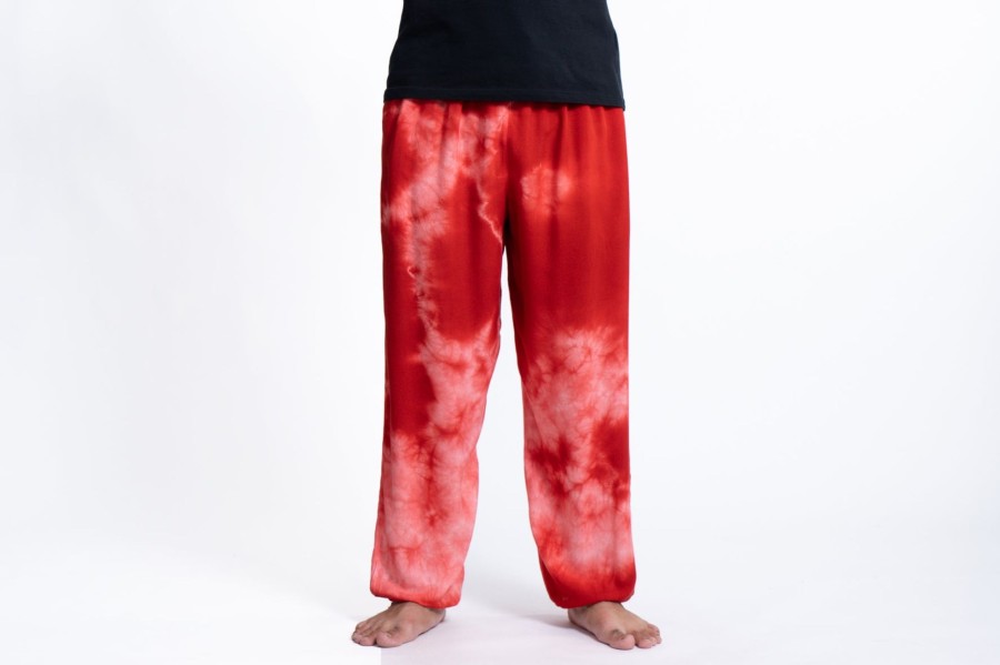 Men HaremPants | Tie Dye Drawstring Men'S Yoga Massage Pants In Red