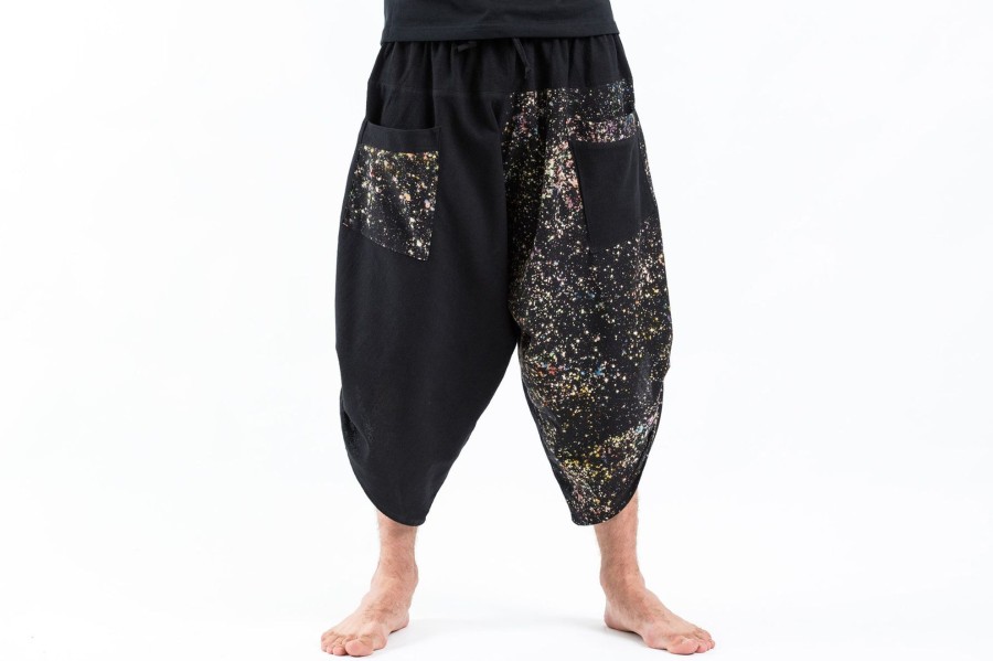 Men HaremPants | Two Tone Splatter Prints Men'S Three Quarter Pants In Black