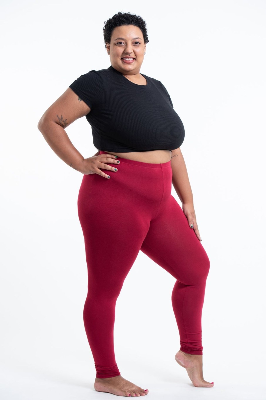 Women HaremPants | Plus Size Solid Color Cotton Leggings In Red