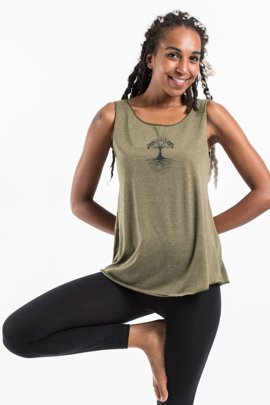 Women HaremPants | Loose Soft Vintage Style Women'S Tank Tops Tree Of Life Olive