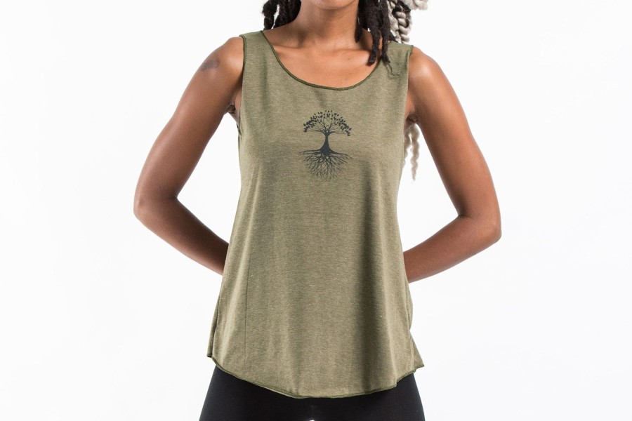 Women HaremPants | Loose Soft Vintage Style Women'S Tank Tops Tree Of Life Olive