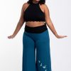 Plus Size HaremPants | Plus Size Birds Print Wide Leg Palazzo Harem Pants Cotton Spandex In Turquoise