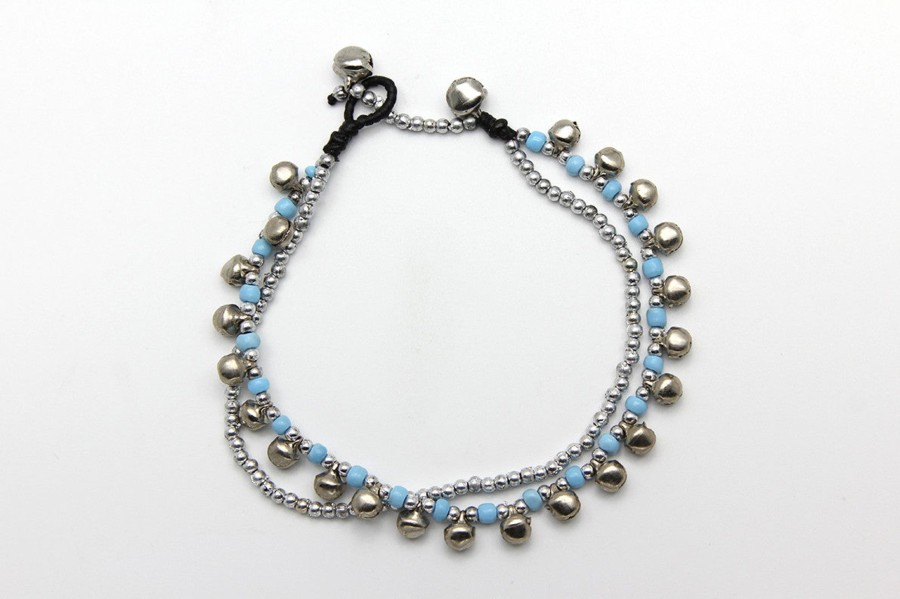 Accessories HaremPants | Hand Made Fair Trade Anklet Double Strand Silver Beads Blue