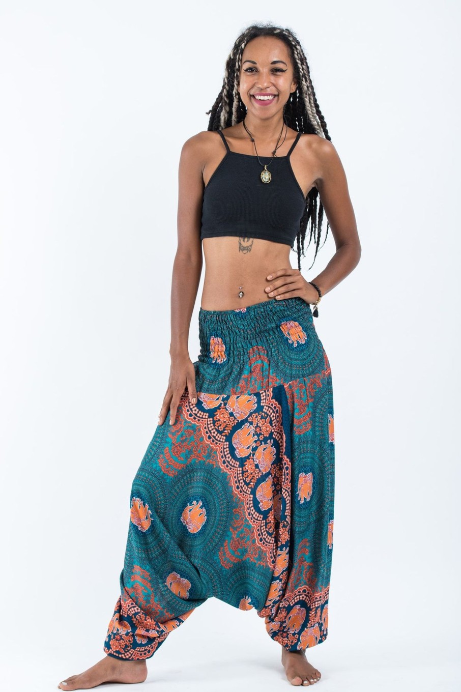 Women HaremPants | Mandala Elephant 2-In-1 Jumpsuit Elephant Pants In Turquoise