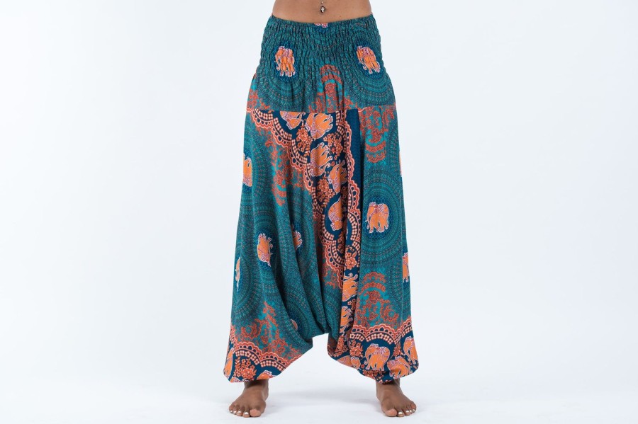 Women HaremPants | Mandala Elephant 2-In-1 Jumpsuit Elephant Pants In Turquoise