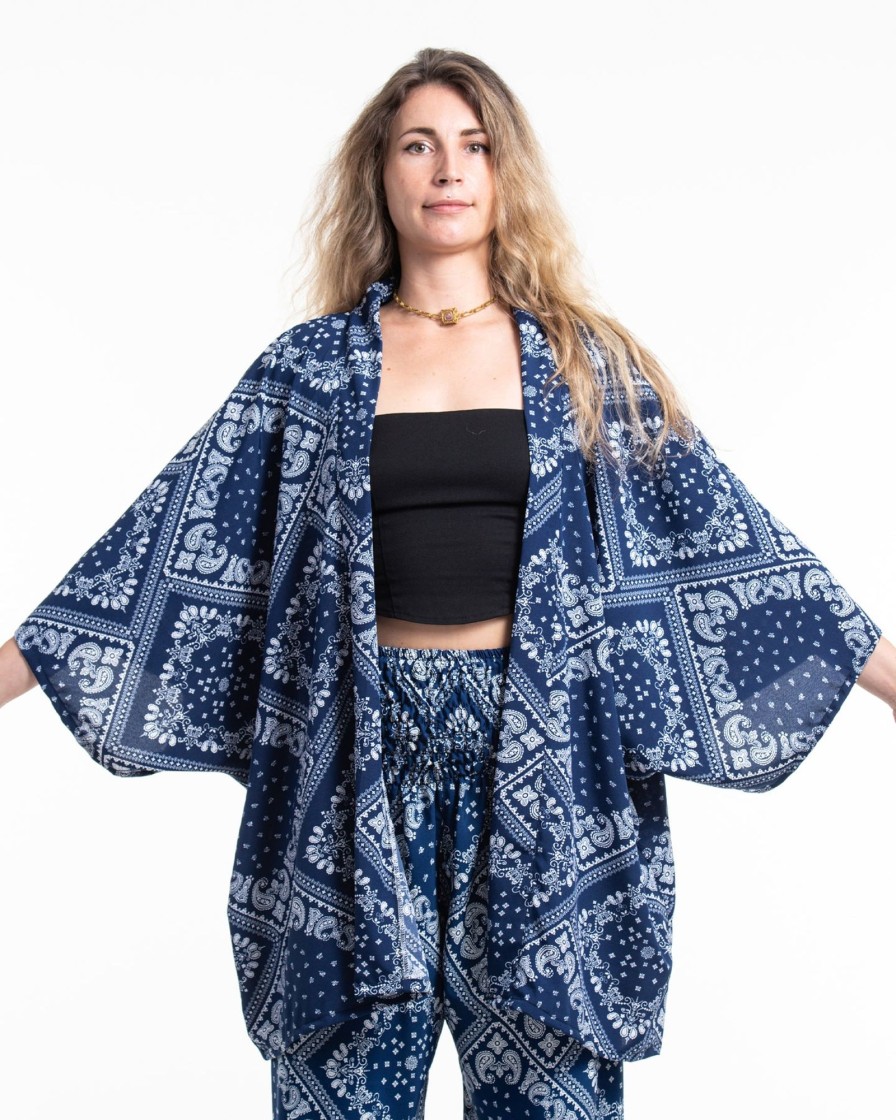 Women HaremPants | Patchwork Paisley Kimono Cardigan In Navy